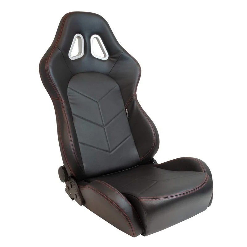 AutoStyle Sport seat 'TN' - Black Synthetic leather + Red stitching - Dual-side reclinable back-rest - incl. slides