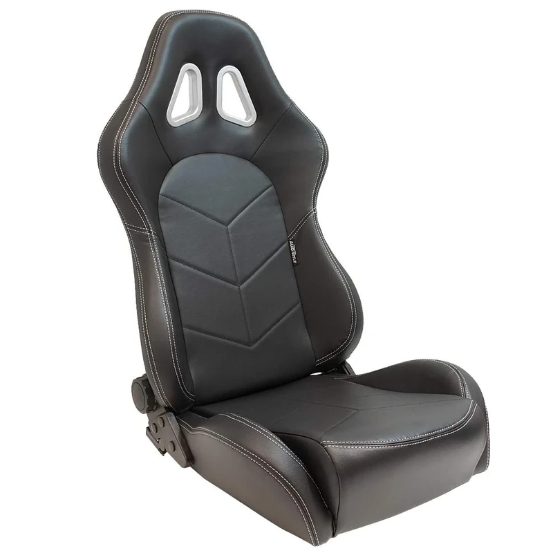AutoStyle Sport seat 'TN' - Black Synthetic leather + Silver stitching - Dual-side reclinable back-rest - incl. slides