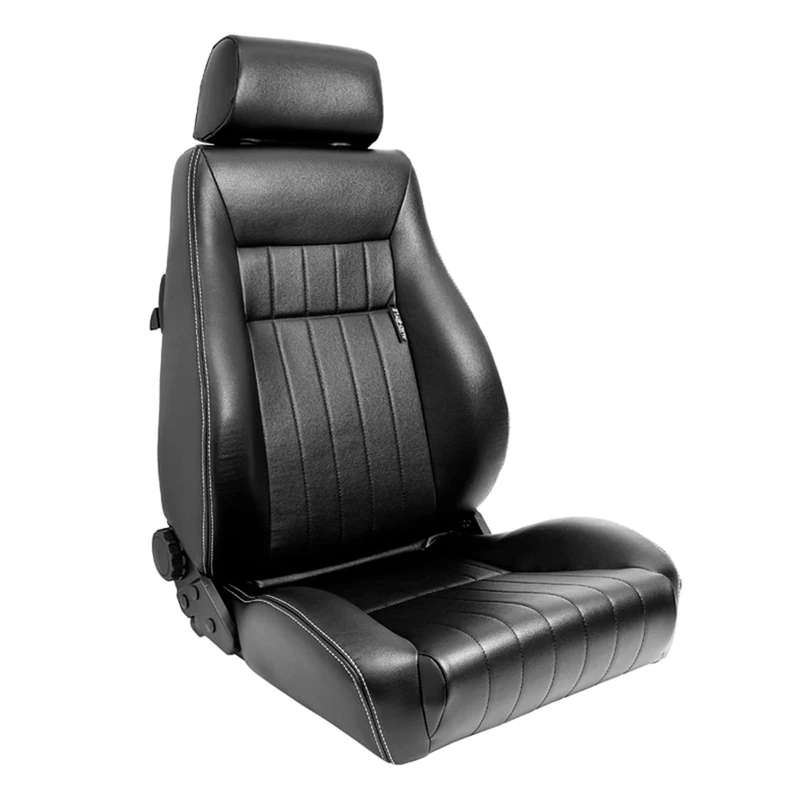 AutoStyle Sport seat 'Retro' - Black Synthetic leather + Silver stitching - Dual-side reclinable back-rest - incl. slides