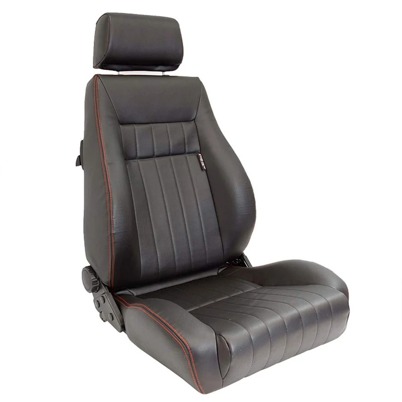 AutoStyle Sport seat 'Retro' - Black Synthetic leather + Red stitching - Dual-side reclinable back-rest - incl. slides