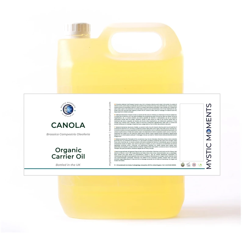 Mystic Moments Organic Canola (Rapeseed) Carrier Oil 5 Litres | Brassica Campestris Oleoferia | Nourishing Moisturising Base for Skin, Hair & Massage | Lightweight Aromatherapy Carrier - Image 1