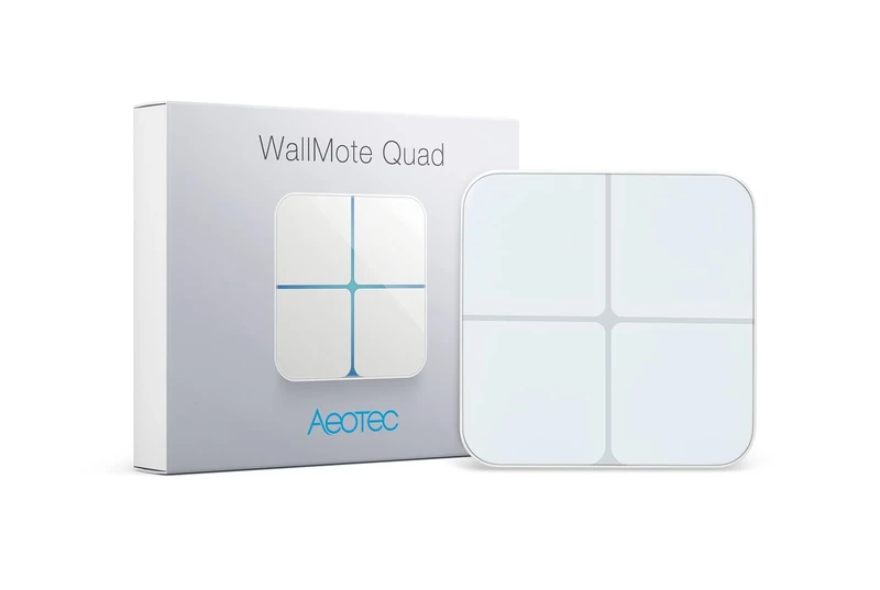 Aeotec ZW130-C WallMote Quad, Z-Wave Plus wireless wall switch, 4 button, 16 scene remote control, White, 3.02x3.02x0.37 in