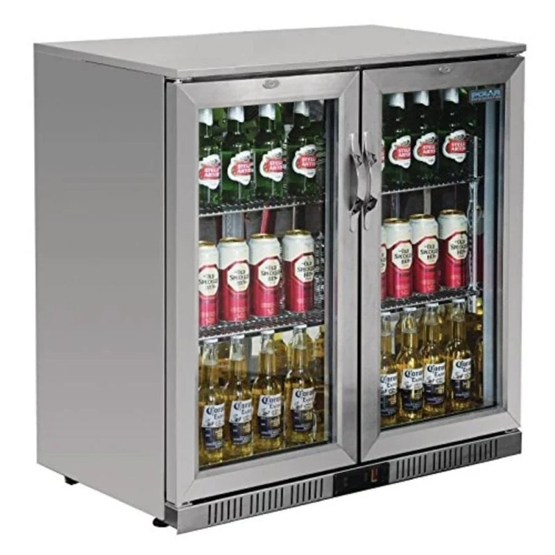 Polar Refrigeration G-Series 230W Back Bar Cooler Display Fridge with Hinged Doors 208 Litre, Stainless Steel, 2°C to 8°C, 900(H)x900(W)x520(D)mm, 4 Shelves, Energy Rating D | GL008
