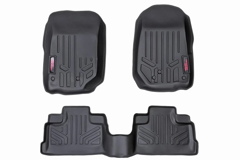 Rough Country Floor Liners Compatible w/ 2007-2013 Jeep Wrangler JK 4DR 1st 2nd Row Black Weather Floor Mats M-60712