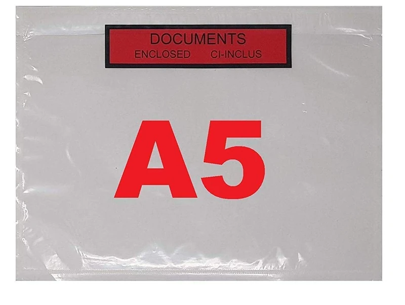 1000 Door Pockets Enclosed Document A5 (A4 Sheet Folded in Two) Printed Transparent Adhesive C5 225 x 165 mm