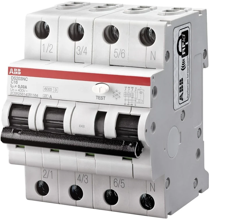 ABB DS203NCC16AC30 RCBO Residual Current Circuit Breaker, 16 Amp Current 16 Amp Current (2CSR255170R1164)