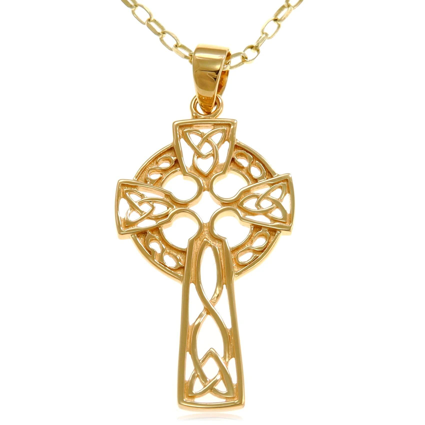Alexander Castle Solid 9ct Gold Celtic Cross Necklace for Women - Cross Necklace Pendant with 18" 9ct Gold Chain & Jewellery Gift Box - 30mm x 18mm