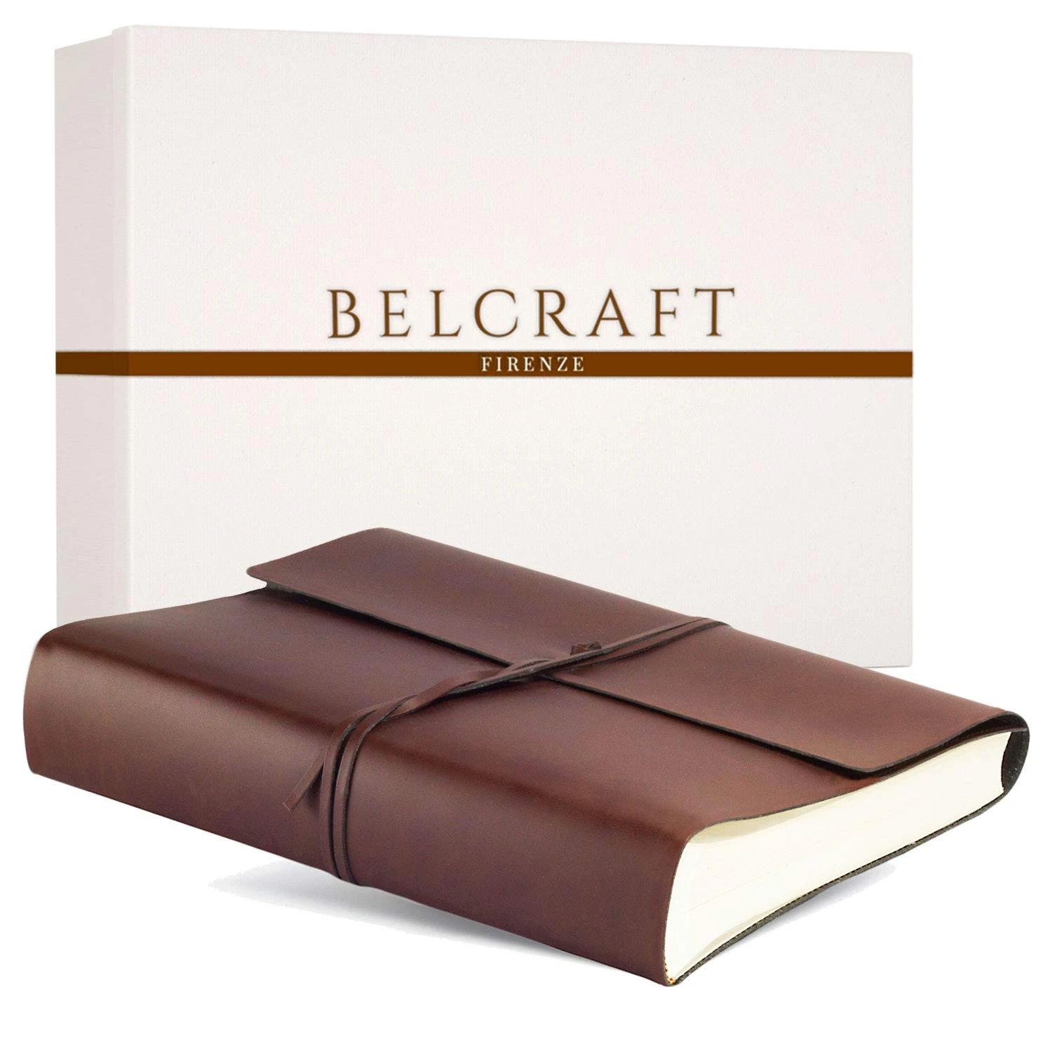 BELCRAFT Vietri Large Recycled Leather Photo Album, MADE IN ITALY, Memory Photo Album, Scrapbook, Picture Album 6x4, Gift Idea & Gift for Family, Including BOX, A4 (23x30 cm) Brown