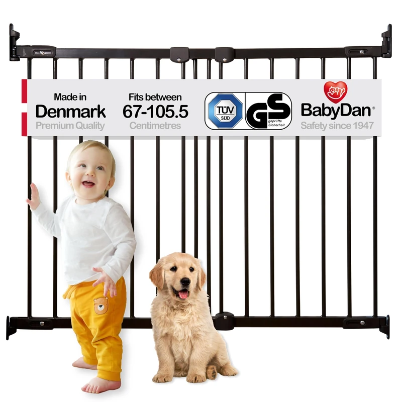 BabyDan FlexiFit, 67-105.5 cm, Extendable and Flexible Stair Gate/Baby Gate/Safety Gate, Metal, Black, Made in Denmark - (Pet Gate/Dog gate)