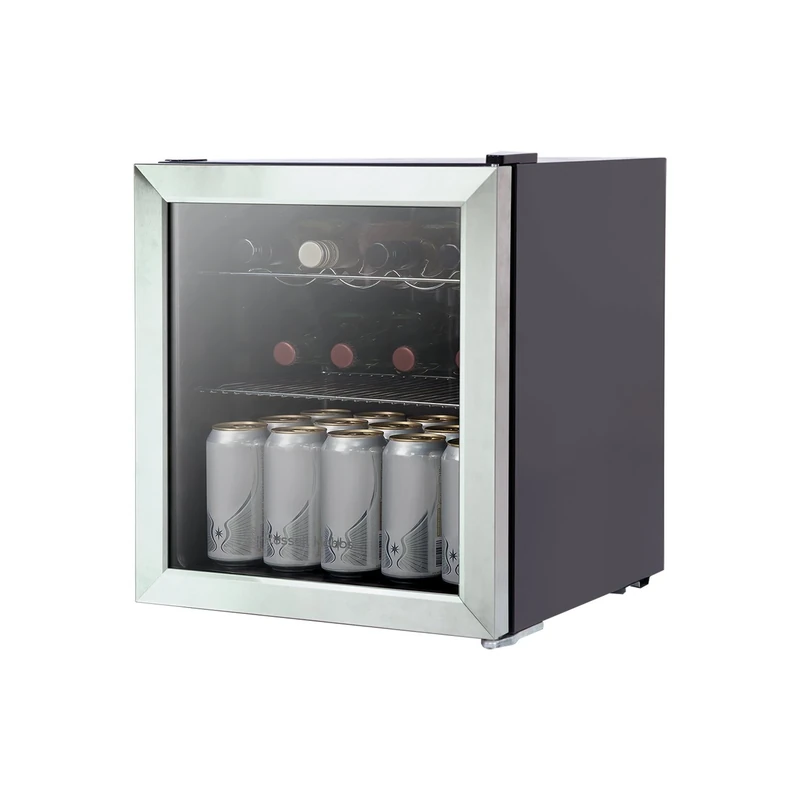 Russell Hobbs Mini Fridge 12 Bottle/46L Freestanding Stainless Steel Table Top Mini Beer & Wine Fridge, with Glass Door RHGWC3SS