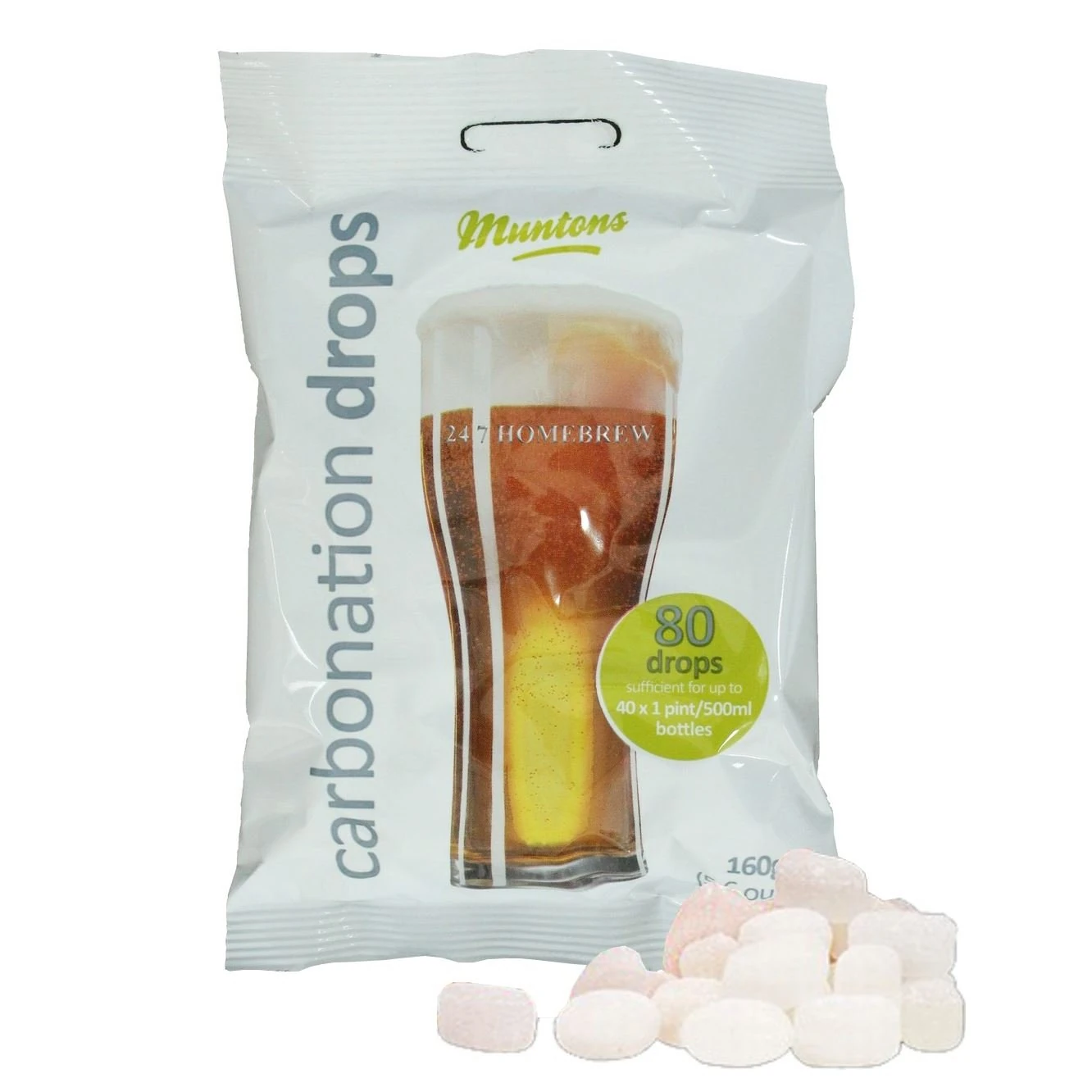Muntons Carbonation Drops 80 160g Sugar Tablets for Priming Beer & Cider Bottles