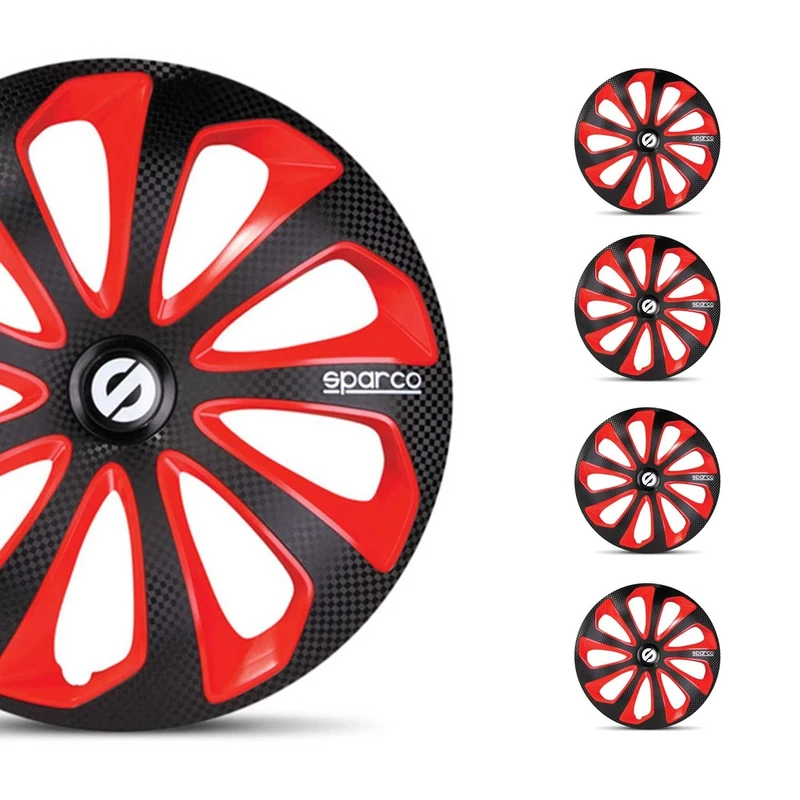 Sparco Wheel Covers Sicilia - 16-inch - Black/Red/Carbon - Set of 4 pieces