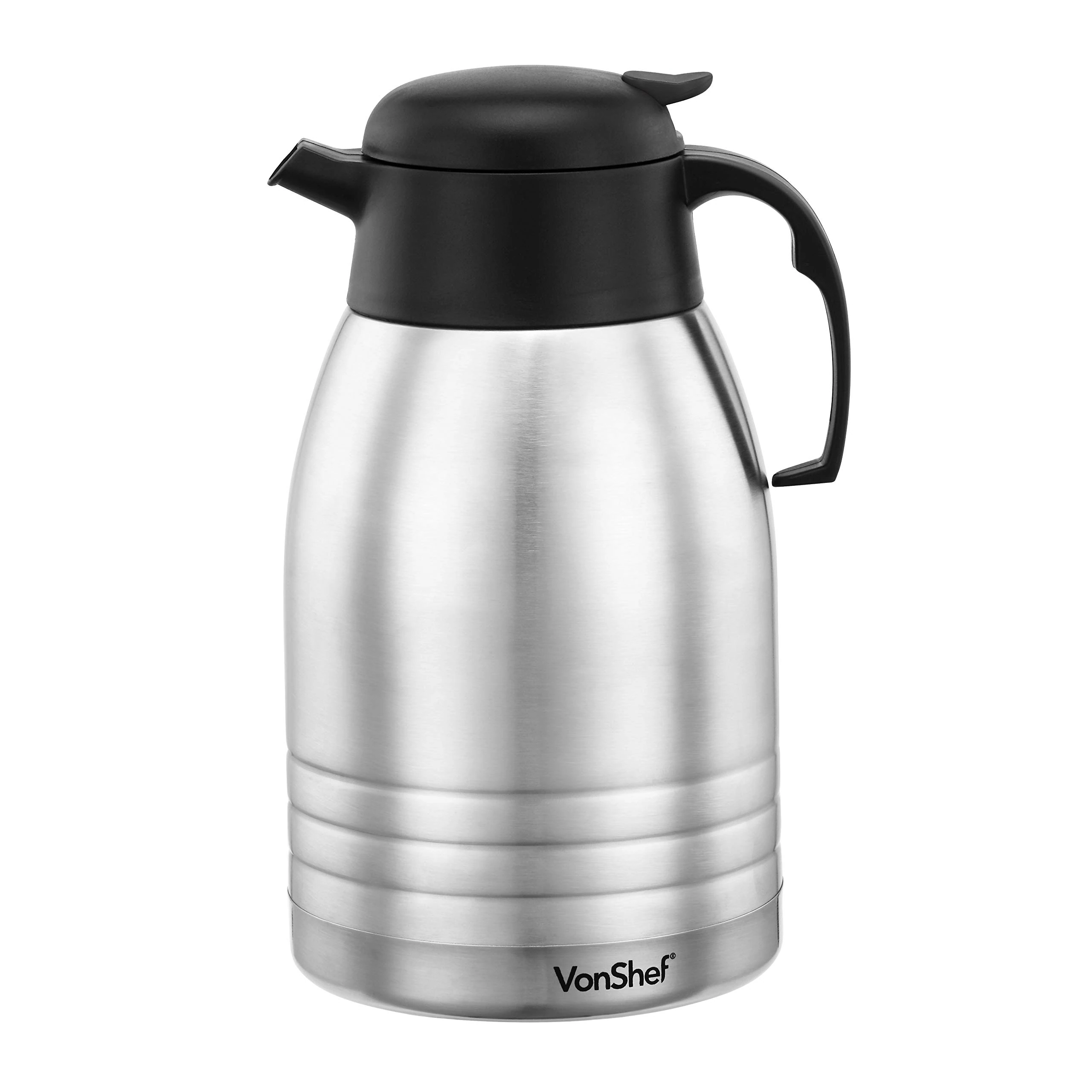 VonShef Thermal Hot Drinks Flask Jug, 2L Tea & Coffee Dispenser, Vacuum Insulated Double Walled Stainless Steel Carafe Flasks with Stay Cool Handle, Tea Urn for Hot & Cold Drinks