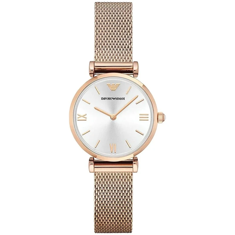 EMPORIO ARMANI Gianni T-Bar Womens Quartz Watch with Silver Dial and Rose Gold Stainless Steel Bracelet AR1956 - Image 1