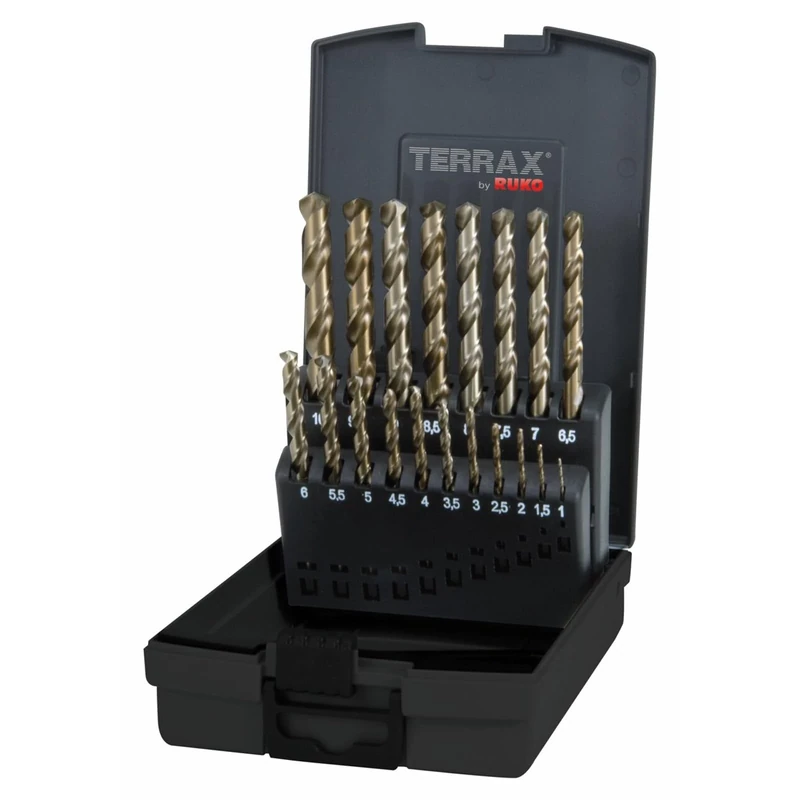Terrax by RUKO A215214RO Twist Drill Bit Set DIN 338 Type N HSSE-Co5 in Plastic Case Pack of 1