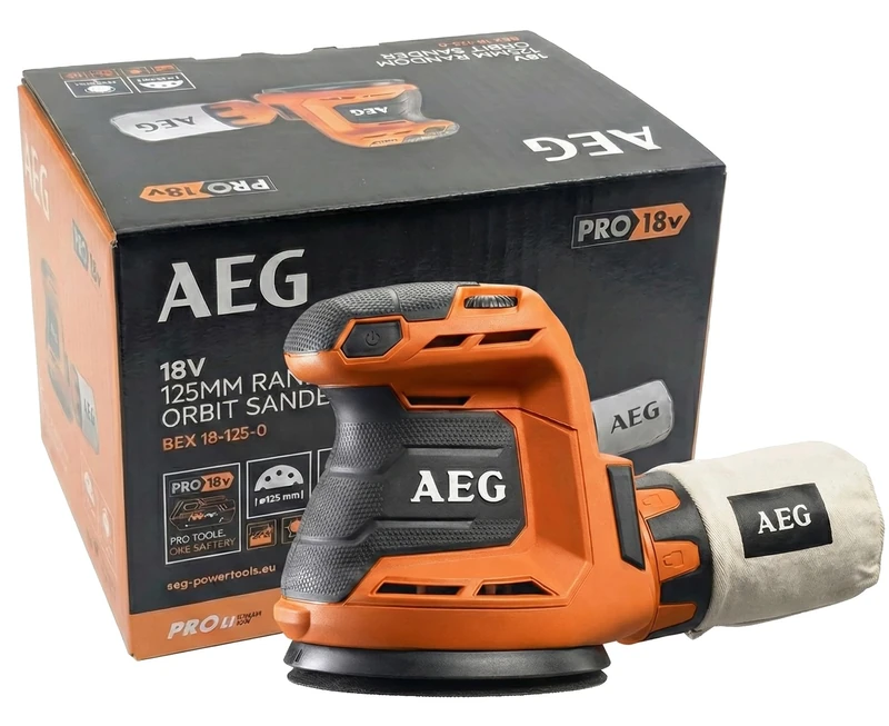 AEG - 18 V PRO18 V Wireless Electric Eccentric Sander - Disc Diameter 125 mm - Speed Dimmer - Self-Gripping System - Soft-Grip Coating - BEX18-125-0
