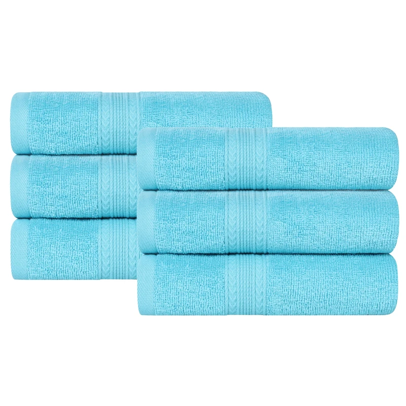 Superior Eco-Friendly Hand Towel Set, Cotton, Turquoise, 40.6 x 76.2 cm, 6-Piece