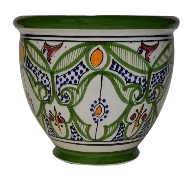Treasures of Morocco Flower Pot Moroccan Spanish Garden Drain Hole Ceramic Planter Handmade Multicolored