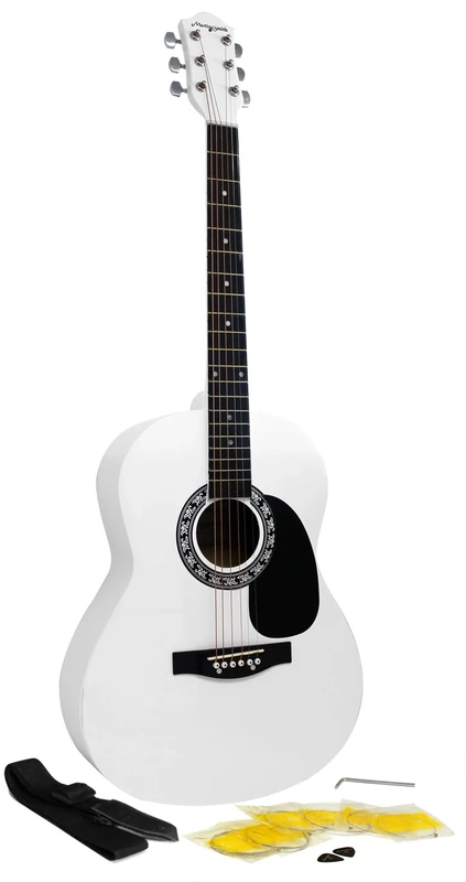 Martin Smith W-100 Acoustic Guitar Package With Strings, Plecs, Strap - White W-100-WH-PK