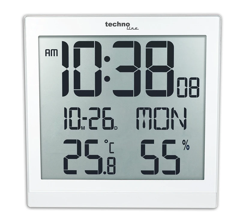 techno line Radio Controlled Clock with Manual Setting Option, White