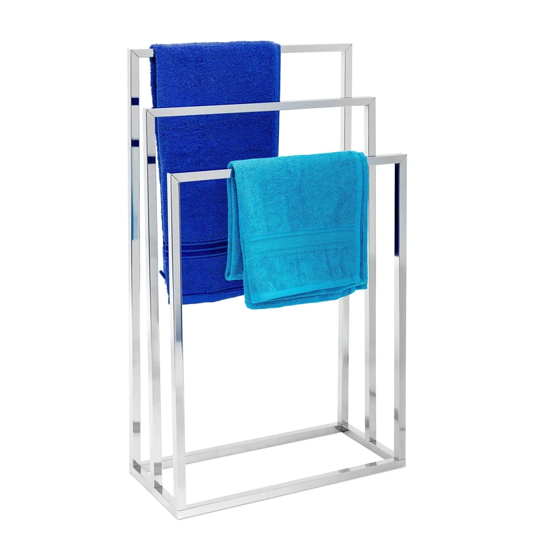 Relaxdays Stand with 3 Arms: 82.5 x 46 x 21 cm Chrome-Plated Stainless Steel Rack with 3 Rails Large Bath Towel Holder, Modern Style, Metallic Silver, Steel, 82.5 x 46 x 21 cm