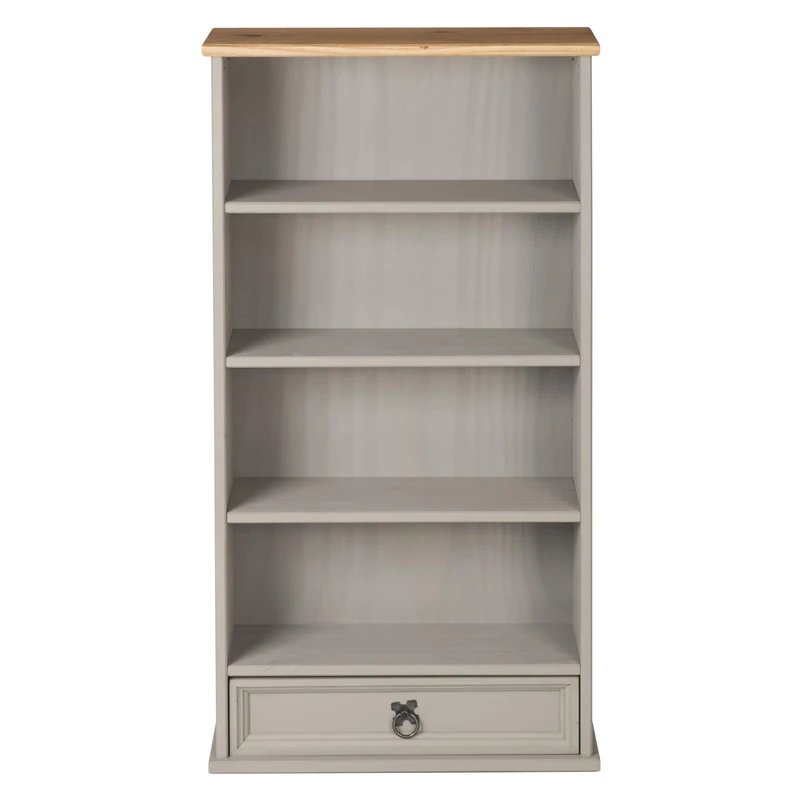 Mews Corona Grey 1 Drawer Bookcase DVD CD Rack Mexican Solid Pine Wood