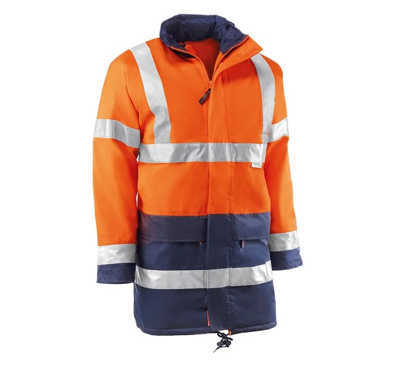 Juba 100% Polyester Oxford/PU padded parka with 3M reflective stripes, Fluorescent orange/navy, Size XXL
