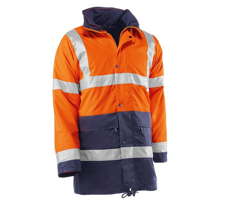 Juba Detachable Parka 100% Polyester Oxford/PU with 3M Reflective Strips, Fluorescent Orange/Navy, Size M