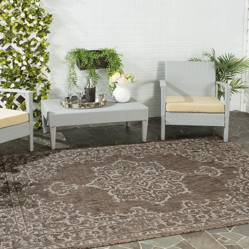 Safavieh Contemporary Indoor/Outdoor Woven Rectangle Area Rug, Courtyard Collection, CY8481, in Brown / Beige, 79 X 152 cm for Garden, Patio or Any Outdoor Space