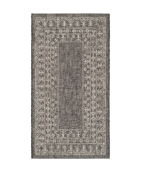 Safavieh Contemporary Indoor/Outdoor Woven Rectangle Area Rug, Courtyard Collection, CY8482, in Black / Beige, 79 X 152 cm for Garden, Patio or Any Outdoor Space