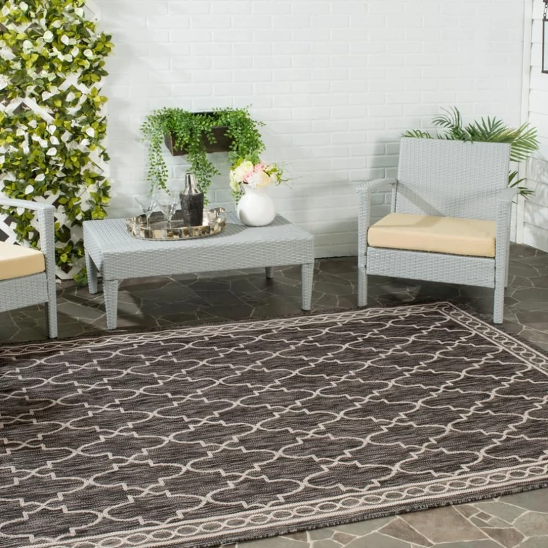 Safavieh Contemporary Indoor/Outdoor Woven Rectangle Area Rug, Courtyard Collection, CY8871, in Black / Beige, 122 X 170 cm for Garden, Patio or Any Outdoor Space