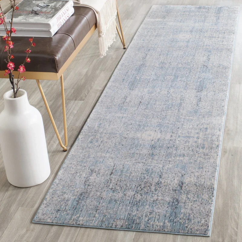 SAFAVIEH Metro-Mod Rug for Living Room, Dining Room, Bedroom - Mystique Collection, Short Pile, in Teal and Multi, 69 X 244 cm