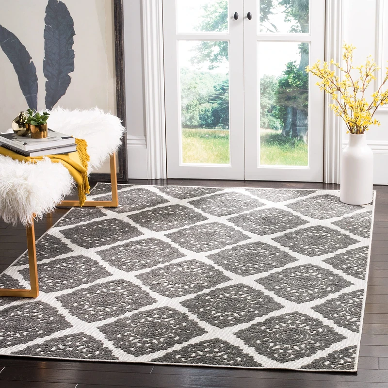 Safavieh Traditonal Indoor Woven Rectangle Area Rug, Cottage Collection, COT907, in Cream / Grey, 122 X 183 cm for Living Room, Bedroom or Any Indoor Space