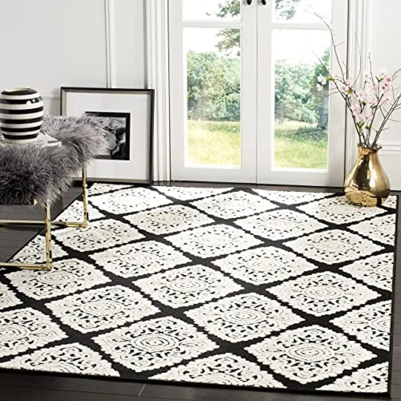 Safavieh Traditonal Indoor Woven Rectangle Area Rug, Cottage Collection, COT907, in Anthracite / Cream, 160 X 231 cm for Living Room, Bedroom or Any Indoor Space