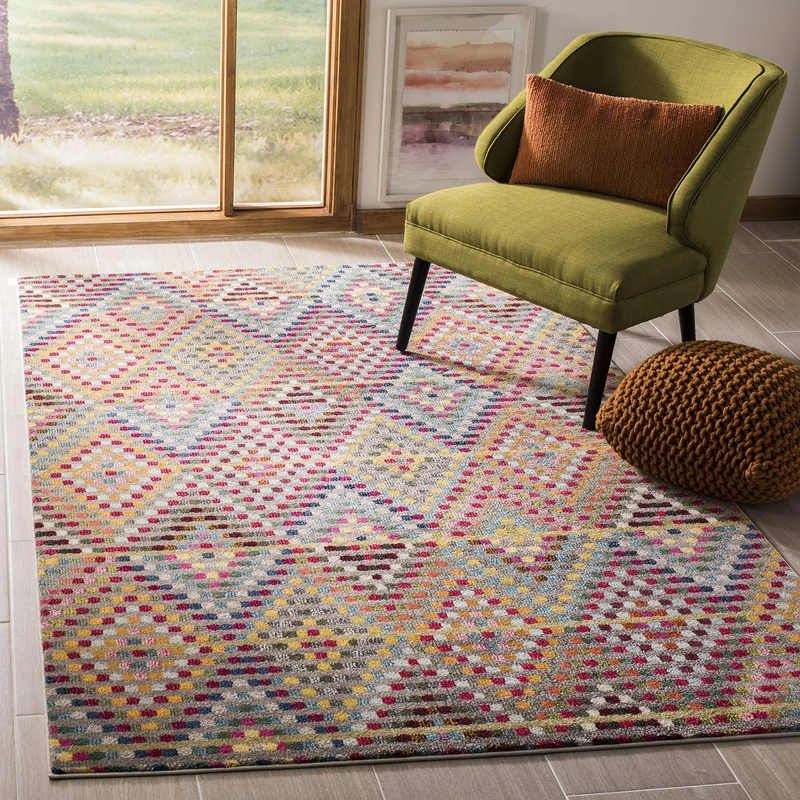 Safavieh Boho Chic Indoor Woven Rectangle Area Rug, Monaco Collection, MNC204, in Multi / Beige, 122 X 170 cm for Living Room, Bedroom or Any Indoor Space