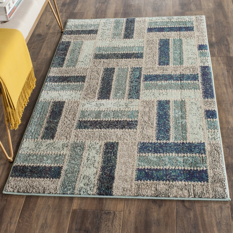Safavieh Boho Chic Indoor Woven Rectangle Area Rug, Monaco Collection, MNC214, in Grey / Blue, 91 X 152 cm for Living Room, Bedroom or Any Indoor Space