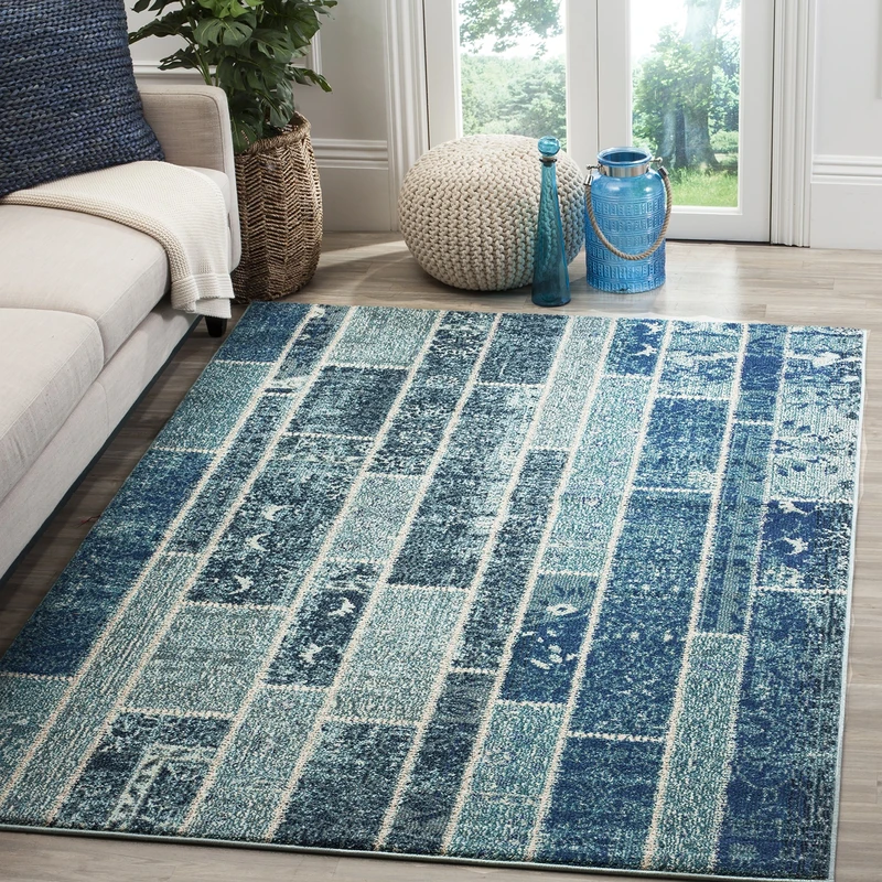 Safavieh Boho Chic Indoor Woven Rectangle Area Rug, Monaco Collection, MNC216, in Blue / Multi, 122 X 170 cm for Living Room, Bedroom or Any Indoor Space