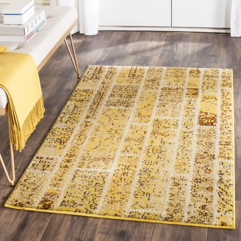 Safavieh Boho Chic Indoor Woven Rectangle Area Rug, Monaco Collection, MNC216, in Yellow / Multi, 91 X 152 cm for Living Room, Bedroom or Any Indoor Space