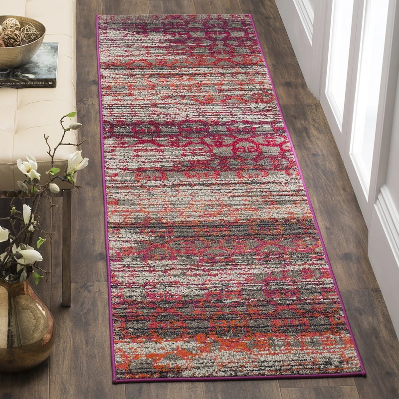 Safavieh Boho Chic Indoor Woven Runner Area Rug, Monaco Collection, MNC217, in Grey / Multi, 66 X 244 cm for Living Room, Bedroom or Any Indoor Space