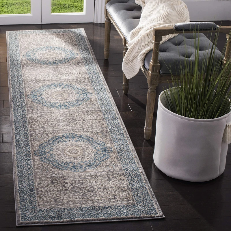 Safavieh Kameni Woven Area Rug, Synthetic, Light Grey/Blue, 66 x 243 x 0.63500000000000001 cm