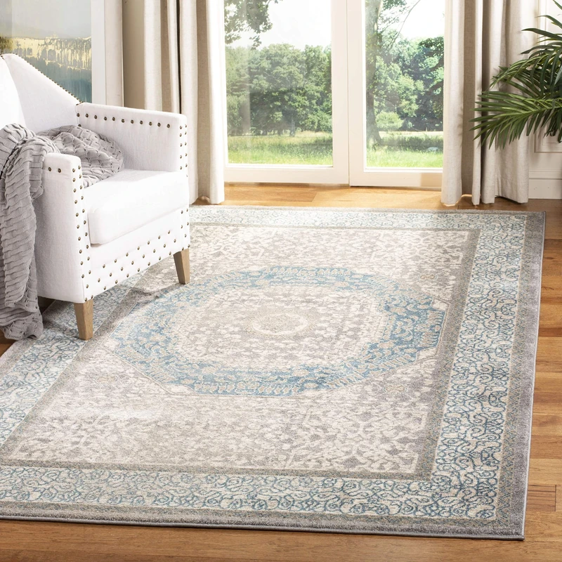 Safavieh Kameni Woven Area Rug, Synthetic, Light Grey/Blue, 121 x 170 x 0.63500000000000001 cm