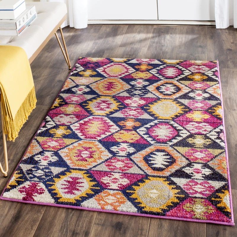 Safavieh Boho Chic Indoor Woven Rectangle Area Rug, Monaco Collection, MNC218, in Multi, 91 X 152 cm for Living Room, Bedroom or Any Indoor Space