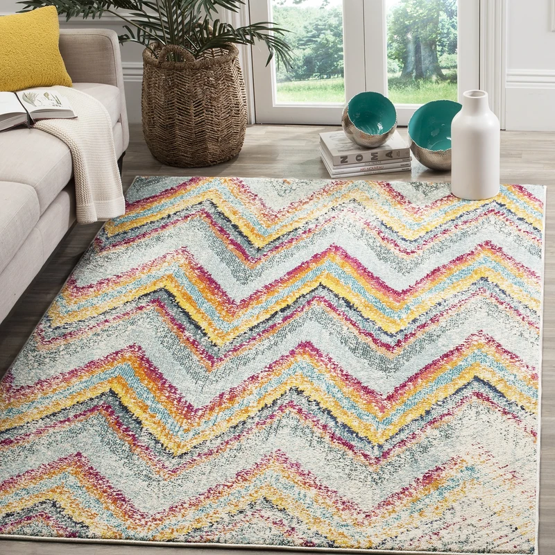 Safavieh Boho Chic Indoor Woven Rectangle Area Rug, Monaco Collection, MNC220, in Multi, 122 X 170 cm for Living Room, Bedroom or Any Indoor Space