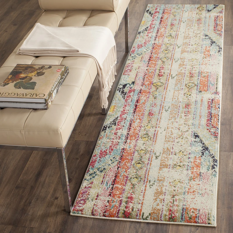 SAFAVIEH Boho Rug for Living Room, Dining Room, Bedroom - Monaco Collection, Short Pile, in Multi, 69 X 244 cm