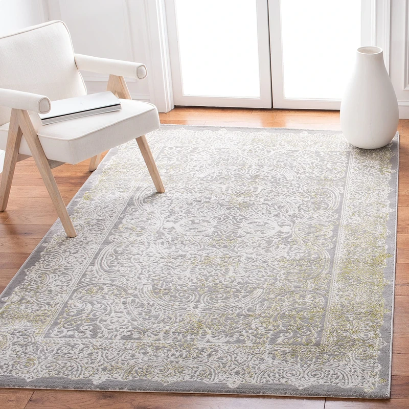Safavieh Glam Indoor Woven Rectangle Area Rug, Passion Collection, PAS404, in Grey / Green, 122 X 170 cm for Living Room, Bedroom or Any Indoor Space
