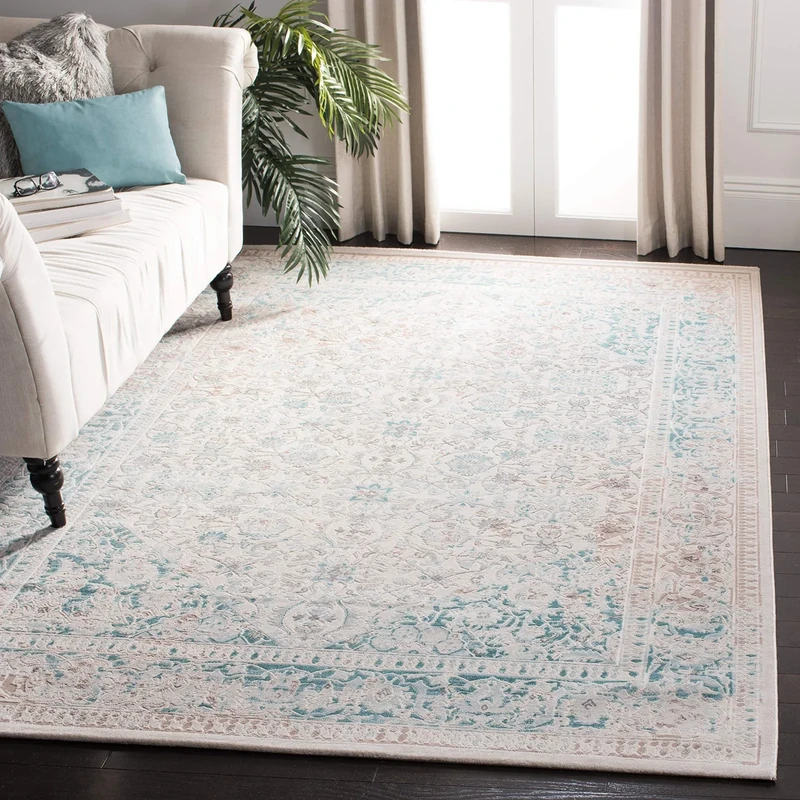 Safavieh Glam Indoor Woven Rectangle Area Rug, Passion Collection, PAS405, in Turquoise / Ivory, 122 X 170 cm for Living Room, Bedroom or Any Indoor Space