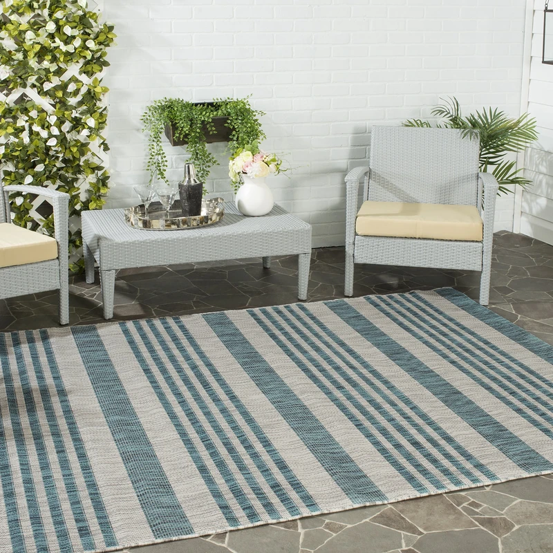 Safavieh Contemporary Indoor/Outdoor Woven Rectangle Area Rug, Courtyard Collection, CY8062, in Grey / Blue, 160 X 231 cm for Garden, Patio or Any Outdoor Space