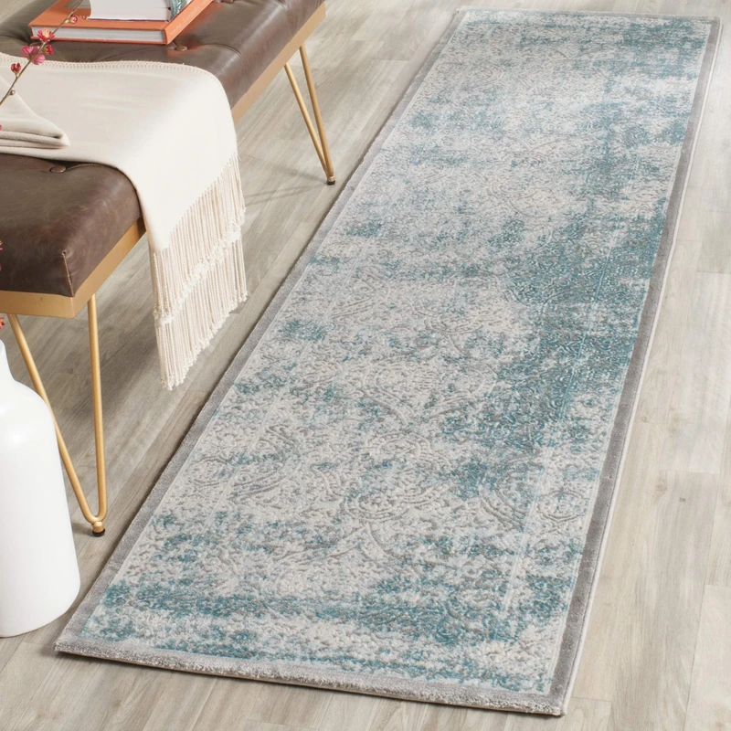 Safavieh Glam Indoor Woven Runner Area Rug, Passion Collection, PAS401, in Turquoise / Ivory, 66 X 244 cm for Living Room, Bedroom or Any Indoor Space