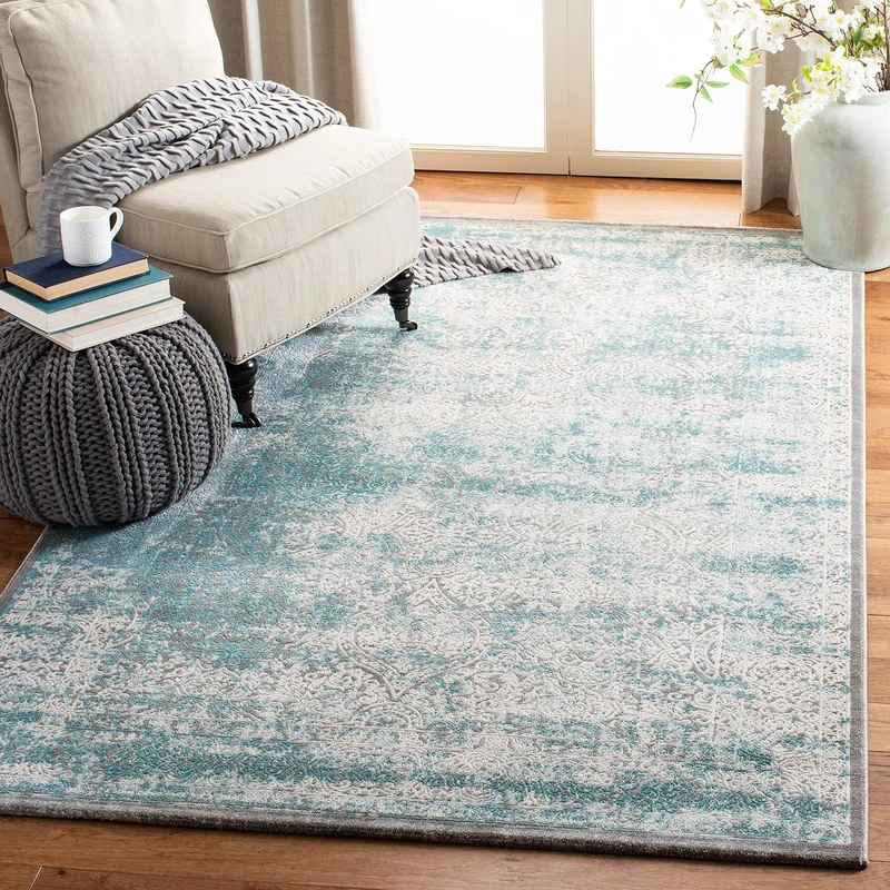 Safavieh Glam Indoor Woven Rectangle Area Rug, Passion Collection, PAS401, in Turquoise / Ivory, 122 X 170 cm for Living Room, Bedroom or Any Indoor Space