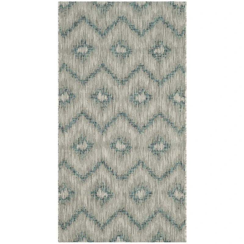 Safavieh Contemporary Indoor/Outdoor Woven Rectangle Area Rug, Courtyard Collection, CY8463, in Grey / Blue, 79 X 152 cm for Garden, Patio or Any Outdoor Space